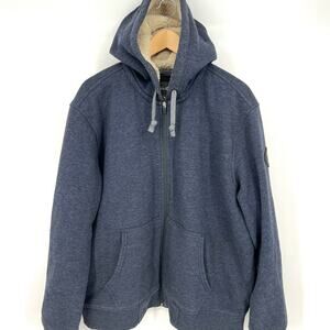 Eddie Bauer Unisex XL Sherpa Lined Full Zip Hoodie Blue with Oatmeal Lining